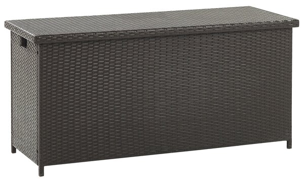 Vonkajší úložný box hnedý umelý ratan 126 x 46 cm záhradný box na vankúše moderný štýl terasa záhrada