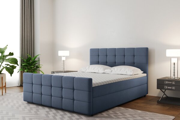 Boxspringová posteľ s prešívaním MAELIE - 200x200, modrá