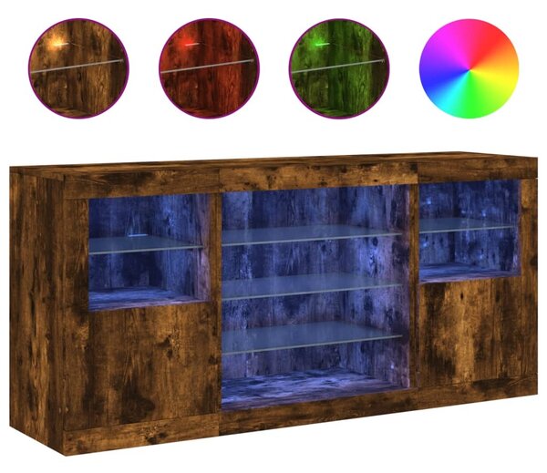 Komoda s LED svetlami dymový dub 142,5x37x67 cm