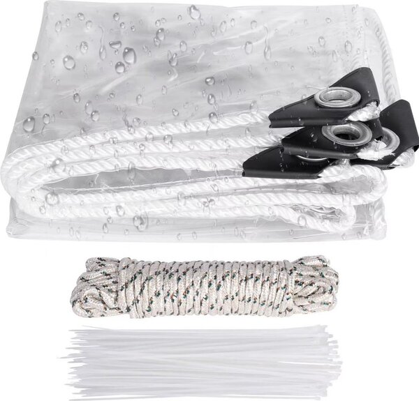 Vortex Transparentná PVC plachta - Vodotesná - S očkami - Odolná voči poveternostným vplyvom - Na záhradný nábytok alebo verandu - 200x300 cm