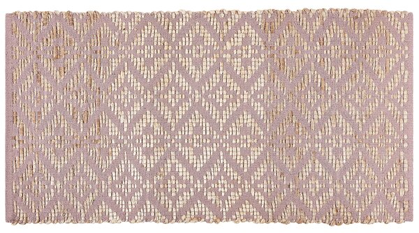 Koberec béžová a ružová bavlna juta 80 x 150 cm geometrický vzor rustikálny boho