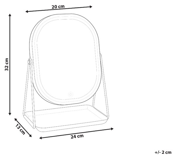 Kozmetické LED zrkadlo zlaté a čierne kovové 20 x 22 cm stolové obojstranné zväčšovacie sklo