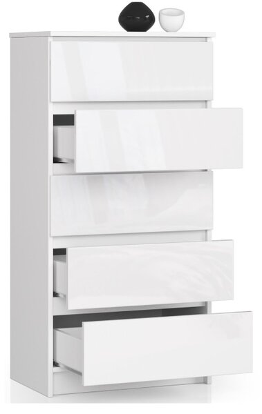 Komoda K60 5SZ CLP biela, lesk