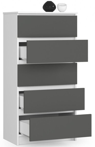 Komoda K60 5SZ CLP biela / sivá