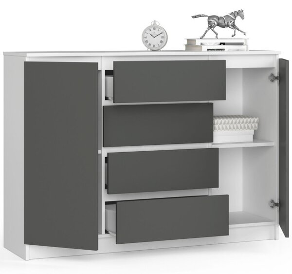 Komoda K140 2D 4SZ CLP biela / sivá