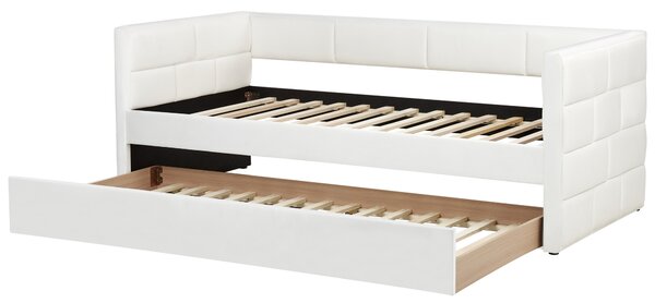 Rozkladacia posteľ krémová biela zamatová jednolôžko 90 x 200 cm lamelový rám moderný glamour štýl