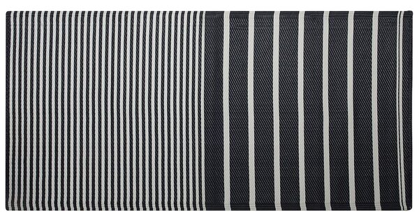 Vonkajší koberec čierny plastový 90 x 180 cm pruhovaný s geometrickým vzorom ekologický moderný minimalistický