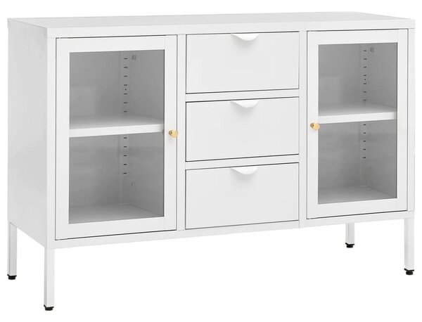Komoda biela 105x35x70 cm oceľ a tvrdené sklo