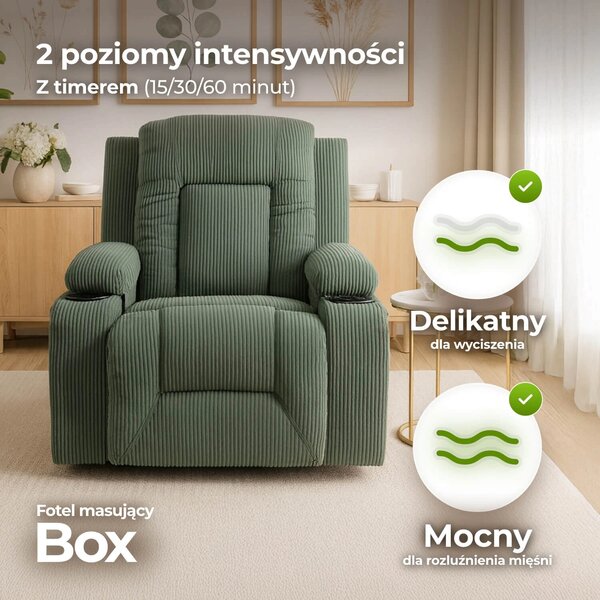 NovýNábytok.sk Masážne kreslo Banesto (zelená) . Akcia -22%. Vlastná spoľahlivá doprava až k Vám domov. 1119177