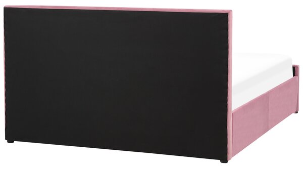 Posteľ s úložným priestorom ružová zamat 160 x 200 cm prešívané čalúnenie s čelom lamelový rošt moderný štýl spálňa