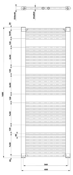 Aqualine Aqualine, DIRECT vykurovacie teleso s bočným pripojením 600x1680 mm, čierna matná, ILR66B
