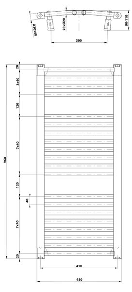 Aqualine Aqualine, ORBIT vykurovacie teleso s bočným pripojením 450x960 mm, 447 W, biela, ILO94T