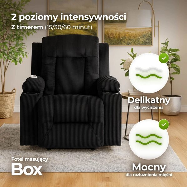 NovýNábytok.sk Masážne kreslo Banesto (čierny menčester) . Akcia -20%. Vlastná spoľahlivá doprava až k Vám domov. 1128931