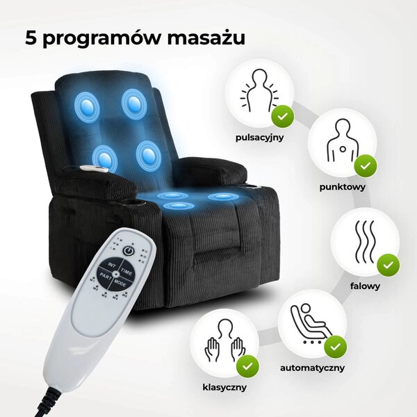NovýNábytok.sk Masážne kreslo Banesto (čierny menčester) . Akcia -20%. Vlastná spoľahlivá doprava až k Vám domov. 1128931