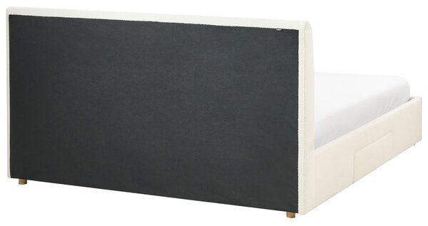Čalúnená posteľ s úložným priestorom krémová biela buklé čalúnenie 180 x 200 cm so zásuvkami moderný škandinávsky dizajn