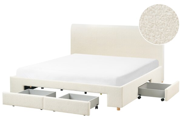 Čalúnená posteľ s úložným priestorom krémová biela buklé čalúnenie 180 x 200 cm so zásuvkami moderný škandinávsky dizajn