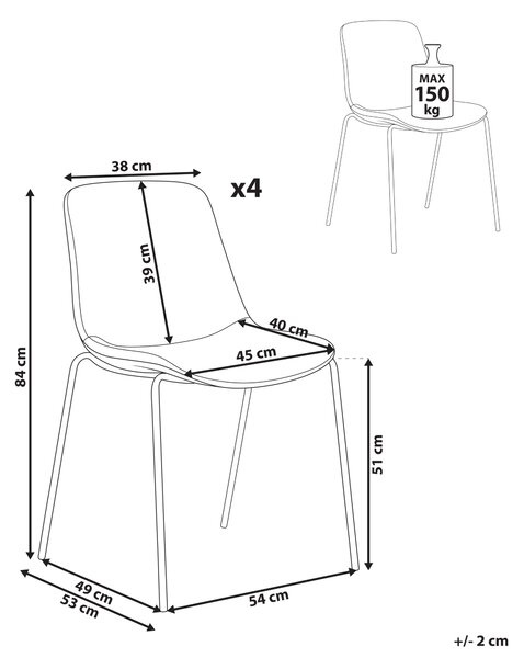 Sada 4 jedálenských stoličiek béžová polyester železné nohy ochranné podložky bez opierok rúk moderný minimalistický dizajn jedáleň