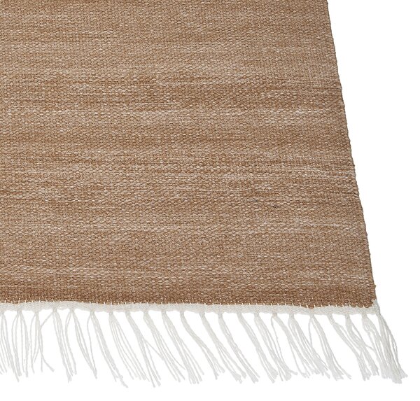 Koberec béžový recyklovaný syntetický materiál 160 x 230 cm so strapcami interiér exteriér