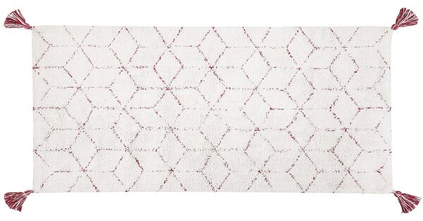 Koberec biela bavlna 80 x 150 cm geometrický vzor so strapcami obdĺžnikový tvar moderný štýl obývačka spálňa