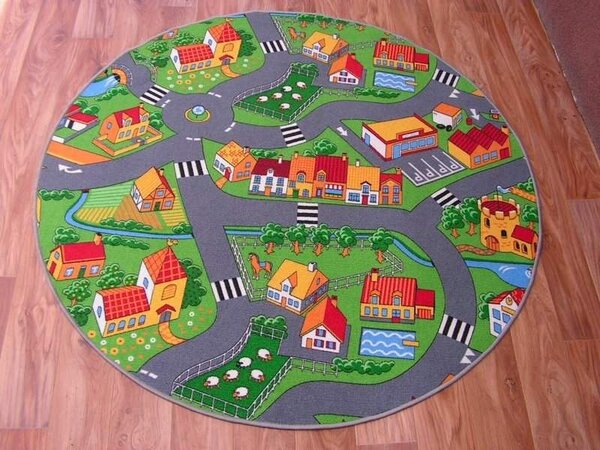 Dywany Lusczow Detský guľatý koberec City sivo-zelený