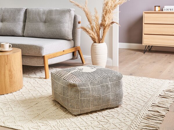 Taburet sivý bavlnené čalúnenie štvorcový tvar puf podnožka retro boho štýl obývačka spálňa