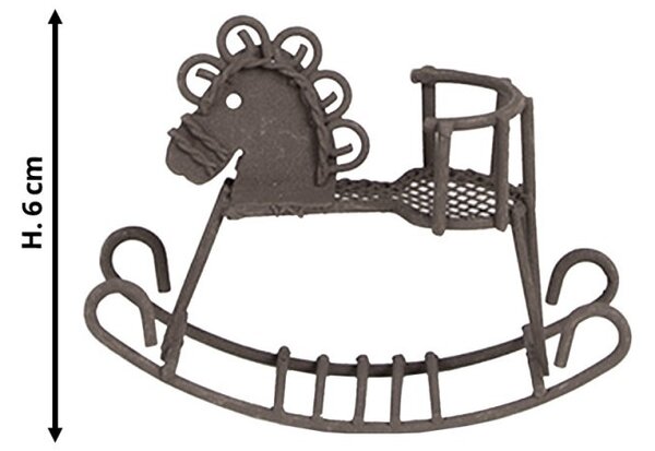 Hnedá dekoratívna kovová figúrka hojdací koník - 9*3*6 cm - Clayre & Eef