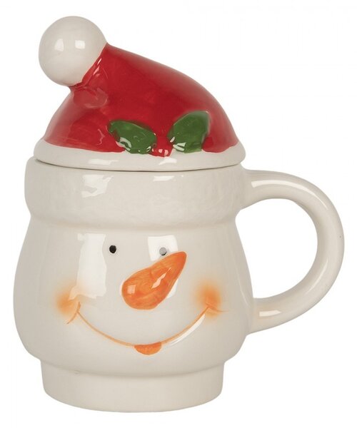 Keramický hrnček snehuliak s viečkom - 13*9*22 cm / 300 ml / 375 ml - Clayre & Eef