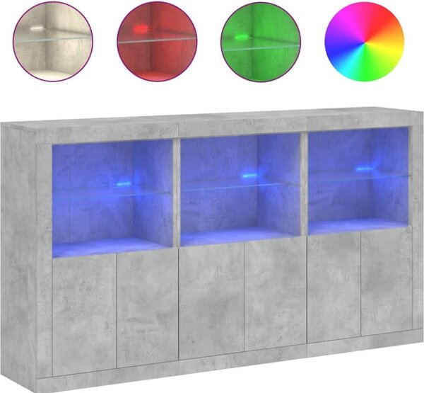 Komoda s LED svetlami betónovo-sivá 181,5x37x100 cm