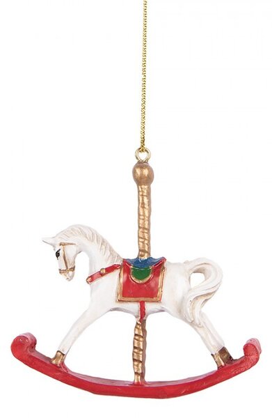 Bielo-červená závesná dekorácia hojdací koník - 8*2*7 cm - Clayre & Eef