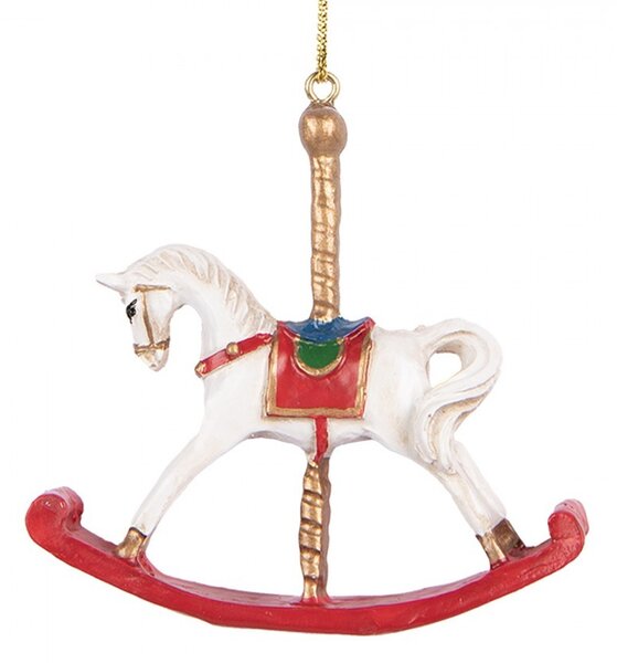 Bielo-červená závesná dekorácia hojdací koník - 8*2*7 cm - Clayre & Eef