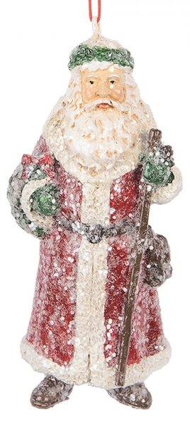 Červená vianočná závesná dekorácia Santa Claus - 5*4*12 cm - Clayre & Eef