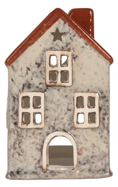 Sivý keramický domček na čajovú sviečku Lamont - 8*7*13 cm - Clayre & Eef