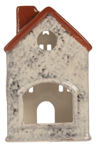 Sivý keramický domček na čajovú sviečku Lamont - 8*7*13 cm - Clayre & Eef