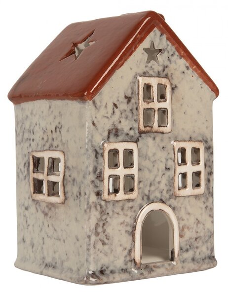 Sivý keramický domček na čajovú sviečku Lamont - 8*7*13 cm - Clayre & Eef