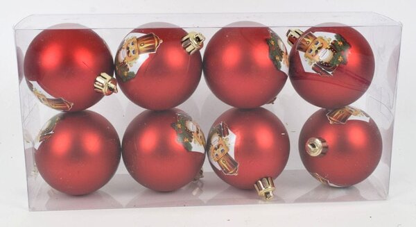DUE ESSE Sada 8 červených vianočných gúľ s luskáčikom / červená / Ø 7 cm