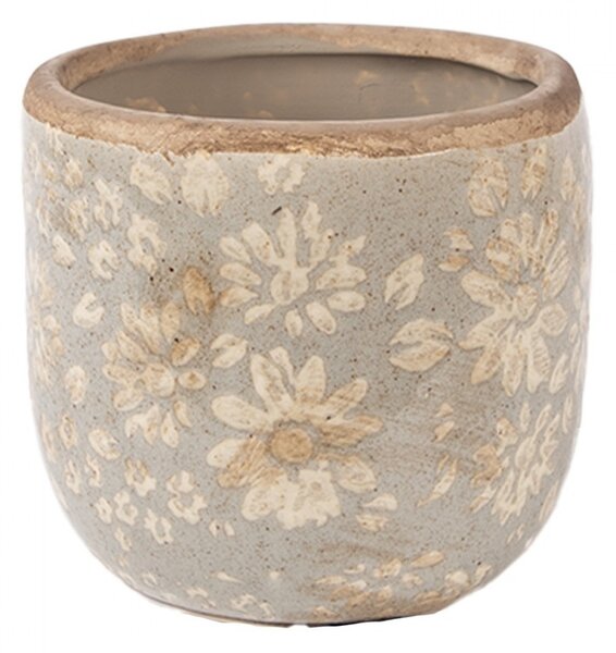 Šedý keramický obal na kvetináč s kvetmi S - Ø 10*9 cm - Clayre & Eef