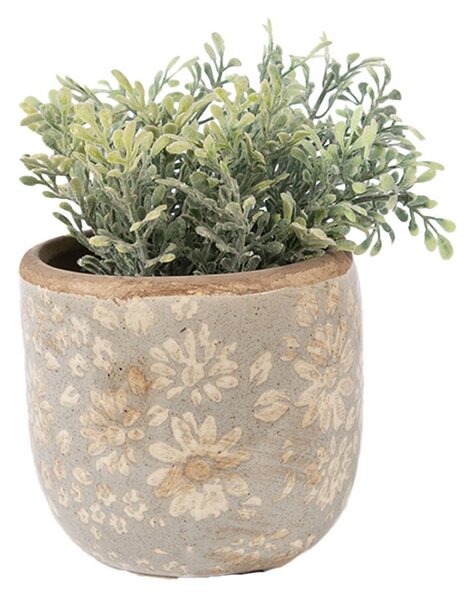 Šedý keramický obal na kvetináč s kvetmi S - Ø 10*9 cm - Clayre & Eef