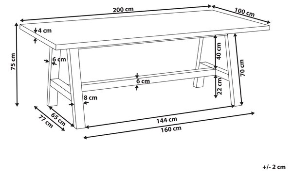 Záhradný jedálenský stôl svetlé drevo betón akáciové drevo 200 x 100 cm industriálny štýl záhrada exteriér