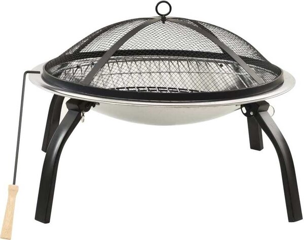 2 v 1 ohnisko s grilom a kutáčom 56x56x49 cm nehrdzavejúca oceľ