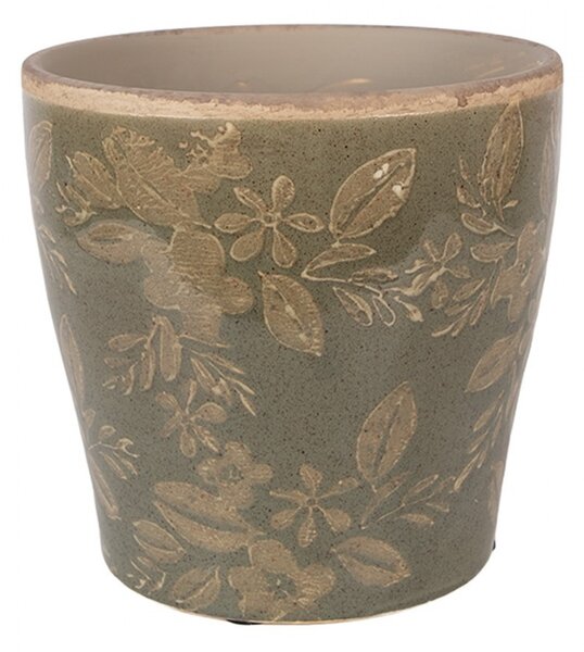 Zelený keramický obal na kvetináč s kvetmi Timothée L - Ø 14*13 cm - Clayre & Eef