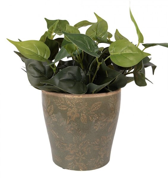 Zelený keramický obal na kvetináč s kvetmi Timothée L - Ø 14*13 cm - Clayre & Eef