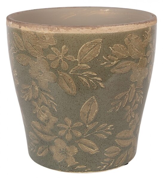 Zelený keramický obal na kvetináč s kvetmi Timothée L - Ø 14*13 cm - Clayre & Eef