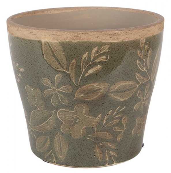 Zelený keramický obal na kvetináč s kvetmi Timothée M - Ø 12*10 cm - Clayre & Eef