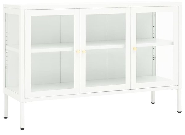 Komoda biela 105x35x70 cm oceľ a sklo