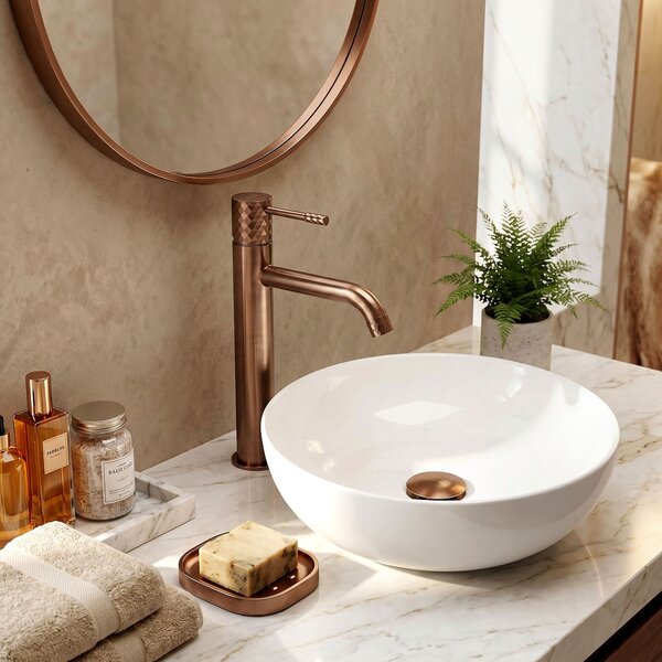 Umývadlový faucet Rea Lungo Diamond Brush Copper vysoký