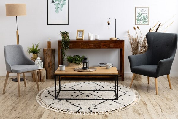Dywany Łuszczów, Kusový koberec Berber Tetuan B751 cream kruh, 120x120 (priemer) kruh, biela, obývacia izba