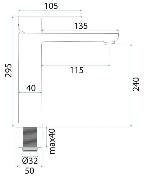 Rea Logan, vysoká umývadlová batéria h-295 mm, brúsená oceľ, REA-B6684