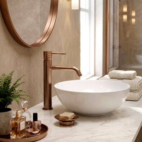 Umývadlový faucet Rea Lungo Diamond Brush Copper vysoký