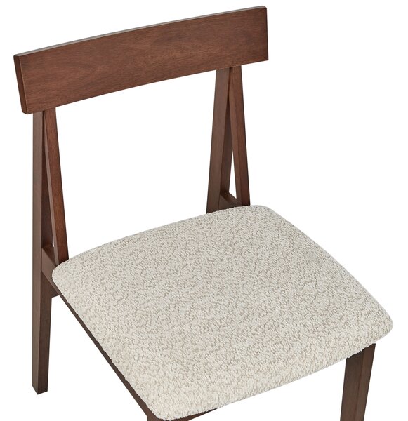 Sada 2 jedálenských stoličiek tmavé drevo béžová kaučukové drevo buklé drevený rám bez podrúčok moderný retro štýl kuchyňa jedáleň