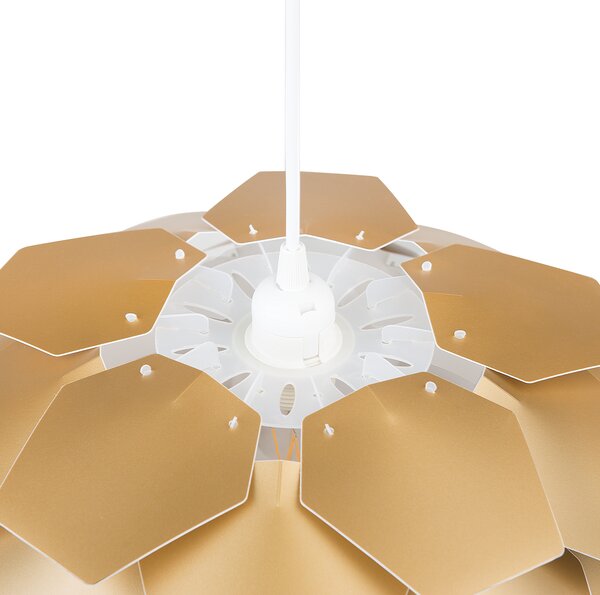 Závesná lampa zlatá syntetický materiál okrúhle tienidlo tvar borovicovej šišky na strop moderný škandinávsky štýl obývačka detská izba